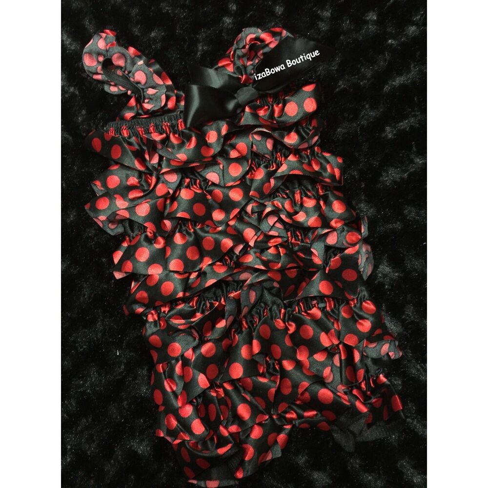 Red & Black Polka Dot Satin Romper BRPDS Small 3M-12M NWT Boutique